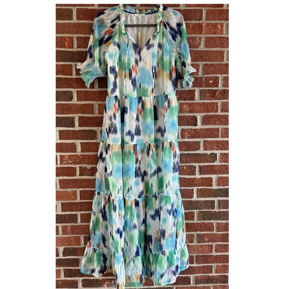 NWT Jade Melody Tam Maxi Dress XS | Watercolor Print | Tiered Swiss Dot - Picture 1 of 8